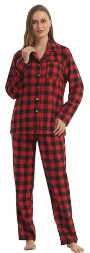 BEGIANT Pyjama Femme Hiver en Flanelle Coton à Carreaux Ensemble Manches Longues et Pantalon Doux avec Poches Vêtement Nuit Confortable Automne Hiver