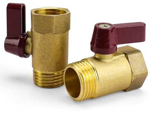HERKINDNESS 2 Stück Kugelhahn 1/2 zoll, Messing Absperrhahn 1/2 zoll, Stecker mit Innen- und Außengewindeanschlüssen, Geeignet für Küchen, Badezimmer und Toiletten