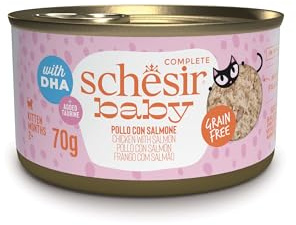 Schesir Baby Kyckling och laxsmak, komplett våtfoder för kattungar med DHA och taurin (burkar 12 x 70 g)