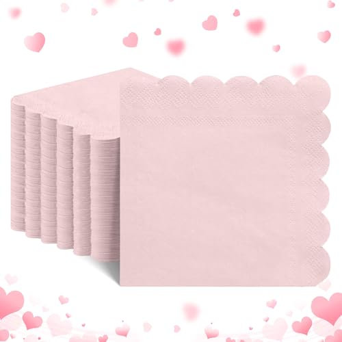 NatNarr 120 Stück rosa Cocktailservietten, gewellte rosa Servietten, Einweg-Getränkeservietten, hellrosa Dessertservietten für Geburtstage, Hochzeiten, Babypartys, 12,7 x 12,7 cm