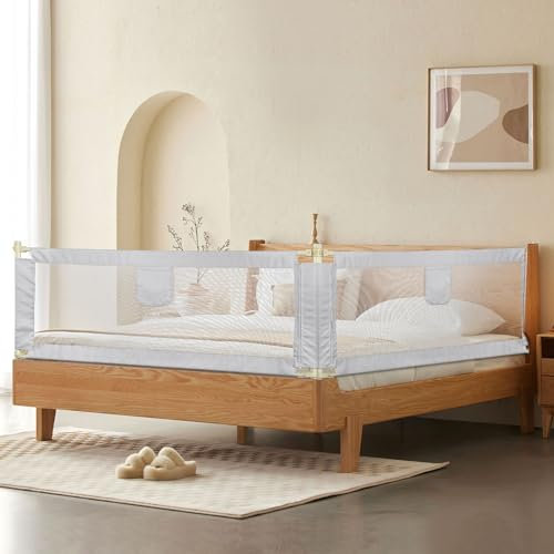 Willonin Barriere de Lit Enfants Barrière de Lit Portable Bébé Barrière de Sécurité de Lit Enfant Rail de Lit Anti-Chute pour Bébés,barrière de lit pour Enfants en Bas âge (Gris Clair, 150cm)
