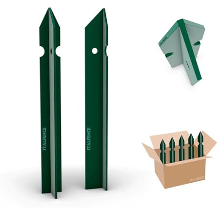 Italfence - T-Profil Zaunpfosten für Maschendraht Drahtzaun, grün pulverbeschichtet (verschiedene Höhen) [H 150cm, 30x30x3mm, 5 Stück]
