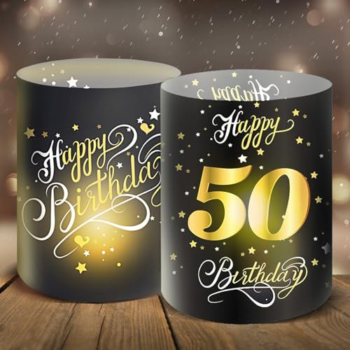 Moorle 12 Windlicht Tischdeko 50. Geburtstag, Happy Birthday Tischdekoration, Deko für Männer und Frauen, Windlichter für Teelichter oder Kerzen