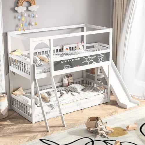 Callicarpa Lettino a castello 90 x 200 cm, letto a soppalco con spazio per scale, scivolo, letto a castello per bambini e ragazzi, letto matrimoniale con telaio in legno massiccio, senza materasso