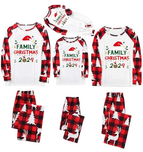 TianWlio Ensemble Pyjama Noël Famille Manche Longue Noël Ensemble Pyjama de Famille Christmas Assortis Vêtements de Nuit avec Carreaux Imprimé Nouveau Sleepwear pour Père Mère Enfant Bébé
