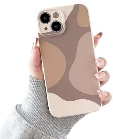 DEFBSC for iPhone 15 Case, Cute Art Aesthetic Print Design Soft TPU Cover, Shockproof Raised Full Camera Protection Anti-Scratch Back Phone Case for Girls Women, Light Brown
