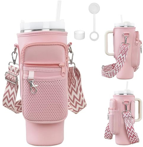 Zouboto Insulated Neoprene Stanley Cup Bag with Phone Pocket - Adjustable Shoulder & Handheld Strap Water Bottle Holder for Gym,Travel,Commuting,Perfect for Fitness Enthusiasts,Women,Professionals
