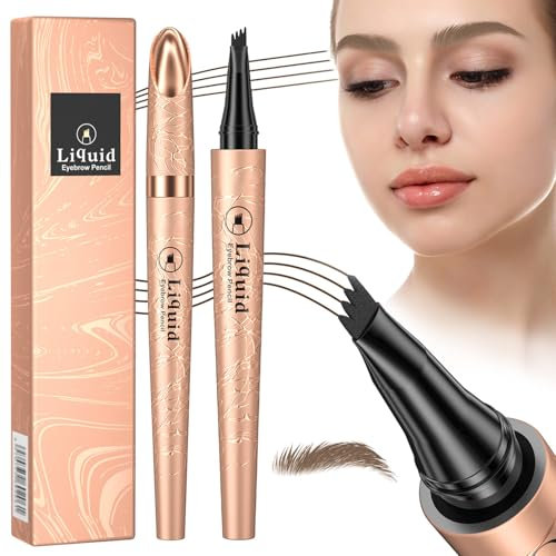 Eyebrow Pencil Waterproof Long-Lasting Natural Makeup, 4-Fork Tip Design for Defined Hair-Like Strokes, Easy Application Eyebrow Pen, Perfect for Fill and Define (Light Brown/G)
