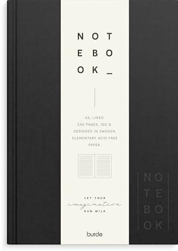 Burde A5 Schwarzes Notizbuch – Hardcover-Tagebuch, perfekt für Erwachsene und Jugendliche zum Schreiben, Tagebuchschreiben oder für tägliche Notizen – 240 Seiten