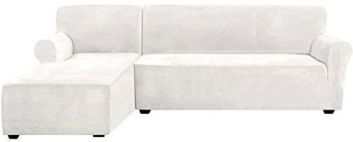 L V L Shaped Sofa Covers Set Anti Slip Sectional Slipcovers with Straps Thick V Corner Couch Cover Ivory 2 Seater + 2 Seater