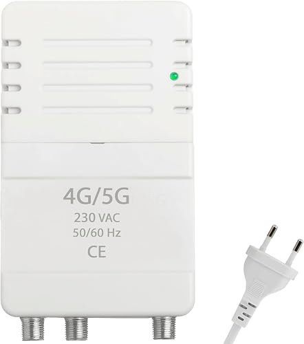 CABLEPELADO - Amplificador Interior de Vivienda UHF/VHF, 12-24db Ajustable, 104dBmV, para Digitale Terrestre DVB-T/T2, con Filtro 5G LTE, 1 Entrada, 2 Salidas