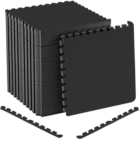 Durable EVA Gym Mats for Home Non-Slip Foam Mats – 1 cm thick Interlocking Floor Mats for Gym Flooring and Garage Floor 10 Tiles 30x30 (black, 30x30, Pack of 2)