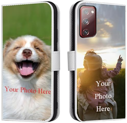 FortiCase Personalisierte Hülle für Samsung Galaxy A51,Flip Leder Hülle Kartenfach Standfunktion Case,mit Eigenem Foto Bild Text Personalisiert Handyhülle - White-LN4