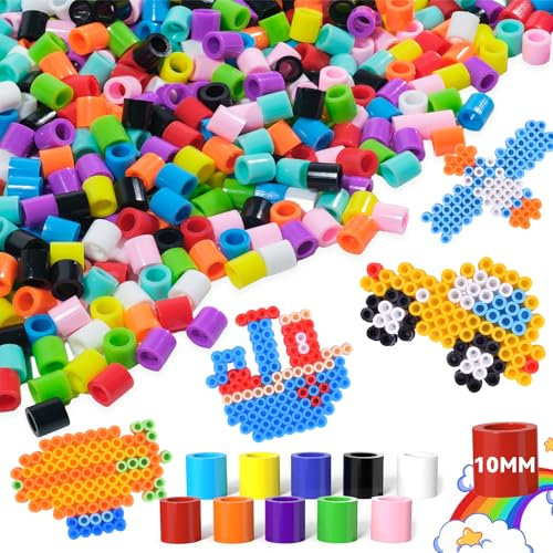 ALYLDSGS Große Bügelperlen 10mm - 1500 Stück XL Bügelperlen Set für Kinder ab 3 Jahren, Nachfüllset Bastelperlen (10 Bunte farben)