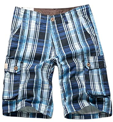 Generisch Short court pour homme - Pantalon multi-poches - Short à carreaux décontracté - Décontracté - Pour le bureau - Bermuda élégant - Short d'été extensible - Short de plage, bleu, S