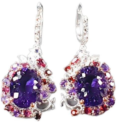 Ohrringe 29ct Nat. Amethyst Rhodolith Zertifikat