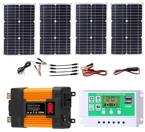 ZQIRUIQZ Kit Solaire Autonome avec Onduleur 4000W/6000W, Panneaux 100W Et Régulateur De Charge 50A, Système D’énergie pour Maison, Camping-Car Et Extérieur(6000W,12V-220V)