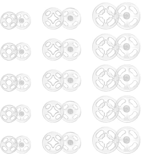 JIYIN Plastic Clear Snaps, 36 Sets 3 Sizes Invisible Sew-on Snap Buttons Round Plastic Snaps for Sewing Sew on Snaps for Shirts Sewing Clothing DIY Craft(7.5mm 10mm 12.5mm)