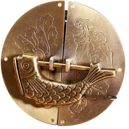 GXMDSGZ TüRklopfer Eisen Schublade Schrank Schrank Schmuck Box Brust Tür Schloss Latch Platte zieht Griff Klopfer Vintage chinesische alte Fisch Schloss FüR TüRen