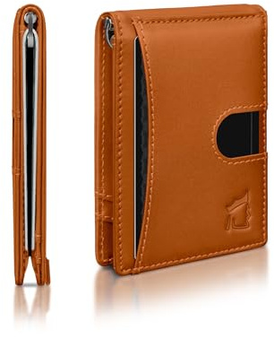 Kingly Mens Cash Clip Wallet Leather | Minimalist Wallet for Men RFID Blocking | Front Pocket Wallet Holds 12 Cards | Leather Wallet with Money Clip for Men | Slim Bifold Wallet for Men w/Pull Tab