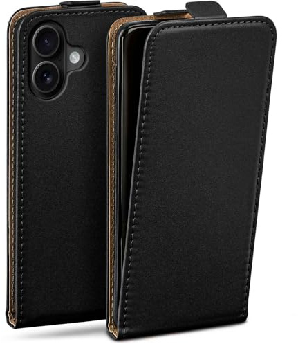 moex Flip Case für iPhone 17 Hülle klappbar mit 360 Grad Schutz, Handyhülle mit Displayschutz, PU Leder Handytasche Lederhülle, Flip Case Cover Klapphülle, Schwarz