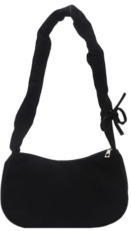 ERRORY Einzigartige plissierte Umhängetasche, Mehrzweck-Tragemodi, weiches plissiertes Segeltuch, Unterarm, Damen, lässig, unverzichtbar, Canvas-Schulter, Schwarz , One Size
