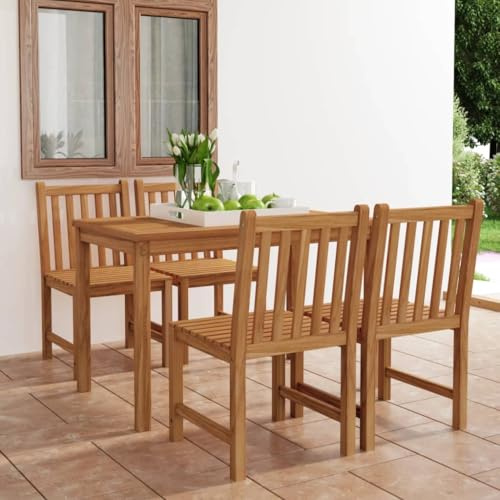 QJBSAVVA Garten-Essgruppe Teak 120 x 70 cm 5-TLG Massivholz Outdoor-Möbel mit 4 Stühlen Robustes Teakholz Modernes Design Für Balkon Terrasse Küche