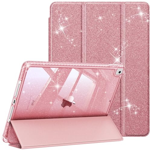 FINTIE Cover per iPad 9a/8a/7a Generazione 10,2 Pollici (2021/2020/2019) | con Portapenne - Antiurto Glittering Trasparente Cover Posteriore con Auto Sveglia/Sonno, (Oro rosa)