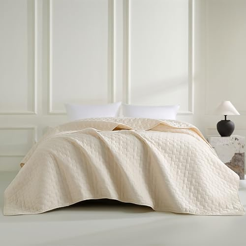 beeweed Beige Tagesdecke 170 x 210 cm - Vielseitige Steppdecke als Bettüberwurf oder Sofaüberwurf - Ideal als Bedspread im modernen Stil - Überwurfdecke für Bett und Sofa