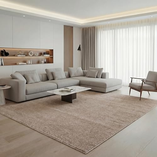 Jimri Moderner Teppich Wohnzimmer – Weich, Strapazierfähig & Pflegeleicht – Einfarbig Beige, Rund & Rechteckig – Hochwertige Verarbeitung – Oeko-TEX Zertifiziert – Beige, Rechteckig 140x200 cm