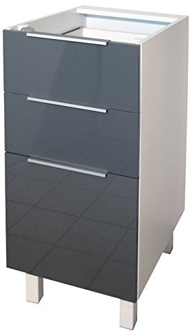 Berlioz Créations CT4BG Unterschrank für Küche mit 3 Schubladen, in grauem Hochglanz, 40 cm, 100 Prozent französische Herstellung
