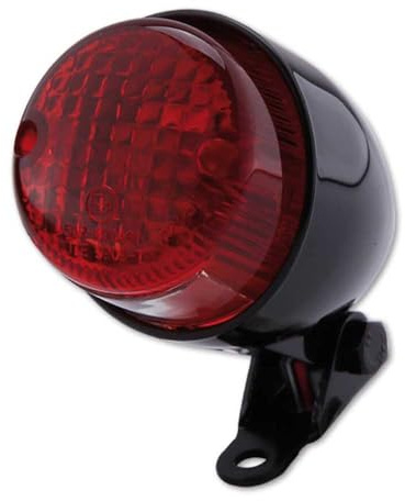SHIN YO TEXAS Rücklicht (Chrome) | 12V 21/5W, verchromtes ABS-Gehäuse mit verstellbarem Halter, Nummernschildbeleuchtung, rotes Glas Ø 50 mm, Gehäuse ca. 85 mm