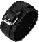 JewelryWe Schmuck Biker Lederarmband, Gürtel Design breit Schwarz Leder Armband, Partnerarmband Armreif für Damen Herren Unisex 21cm Breite 32mm