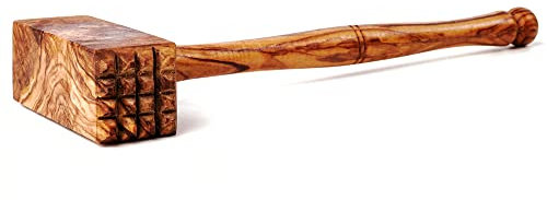 Olivenholz-Schnitzelklopfer, Martillo de Carne, Cuadrado Forma Aprox. 25cm - 25cm