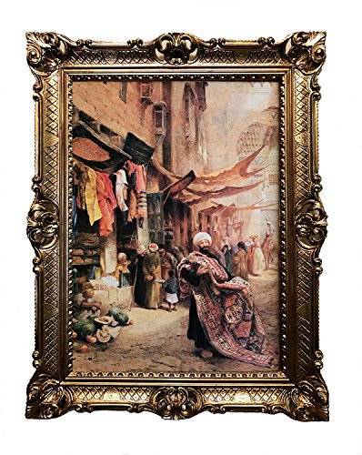 Made in Italy Teppich Verkäufer Basar Gasse Orient Oriental orientalische bilder Bild mit Rahmen Wandbild 70x90cm Kunstdrucke und Gemälde Retro Repro Antik für Cafe Bar Home Büro Praxis 58B