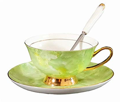 YBK Tech Ensemble Tasse et Soucoupe en Céramique, Tasse à Café de 200 ml pour le thé de l'après-midi (Vert émeraude)