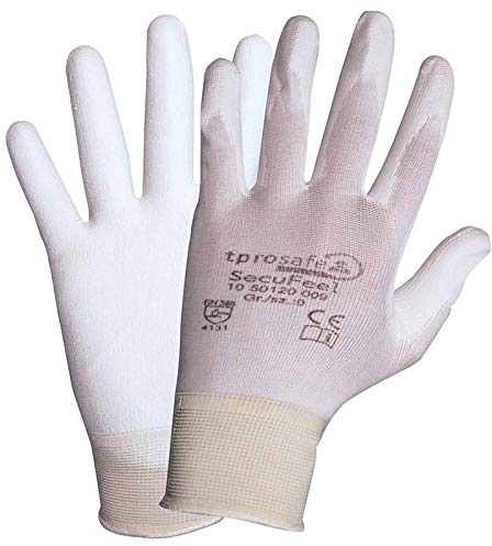 tprosafe SecuFeel white PU-Arbeitshandschuhe - Schutzhandschuhe - Lackierhandschuhe - Allrounder 12 Paar, Größe:9
