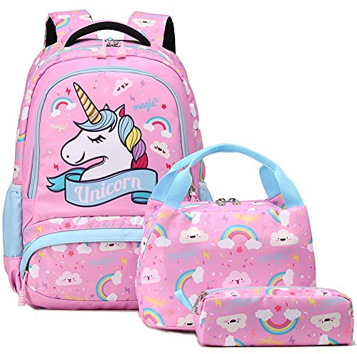Zaino Ragazza Zaino Unicorno Bambina Zaini Scolastico Elementari Bambini Girls Backpack Set per la Scuola Borsa per Ragazze Zainetto