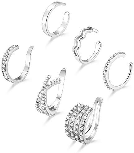 LOLIAS 6Pcs Ear Cuff Ohrklemme Ohrringe Damen Kleine Creolen Glitzer Ohrstecker Ear Cuff Ohrringe Fake Helix Knorpel Ohrringe Zirkonia Hypoallergene Ohrringe Manschette Ohr Clips Helix Pircings