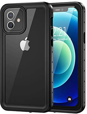 Lanhiem Cover for iPhone 12, IP68 Waterproof Dustproof Shockproof with Built in Screen Protector, Full Body Protective Case for iPhone 12 (Black/Clear)
