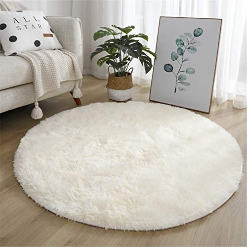 Hiser Runde Teppich Wohnzimmerteppich Langflor Weich Flauschig Teppiche Anti-Rutsch-Shaggy-Bereich Esszimmer Home Innenbereich Schlafzimmer Bodenmatte Heimdekoration (Beige,140x140cm)