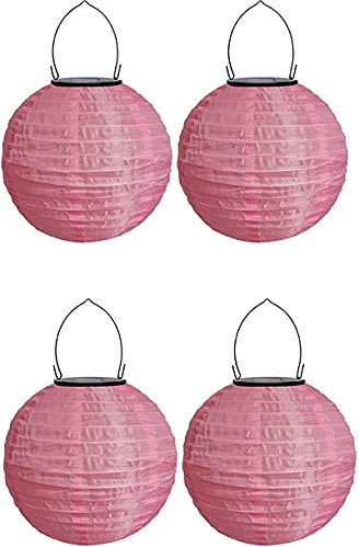Youning Solar Lampions Außen Wetterfest, LED Solar Lampion Garten Laterne, Papier Laterne Lampenschirm Lampion Runde Laterne Papierlampions zum Dekorieren 20cm (4pcs Rosa)