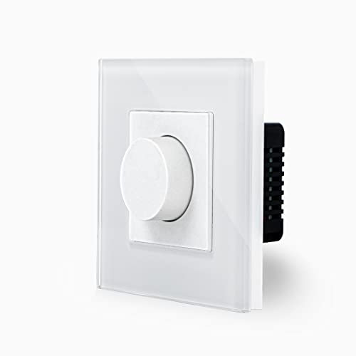 Luxus-Time Drehdimmer Dimmer Drehregler LED Dimmschalter 500W Phasenabschnittsdimmer Schalter Lichtschalter für Dimmbare Glühlampen und LED-Lampen geeignet UP inkl. Glasrahmen Weiß