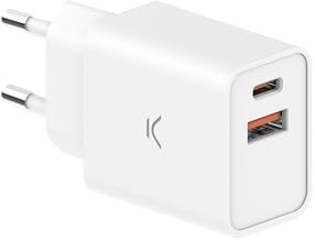 Ksix Netzwerk-Ladegerät, 30 W, ultraschnelles Aufladen, Power Delivery und PPS, USB-C und USB-A, Weiß