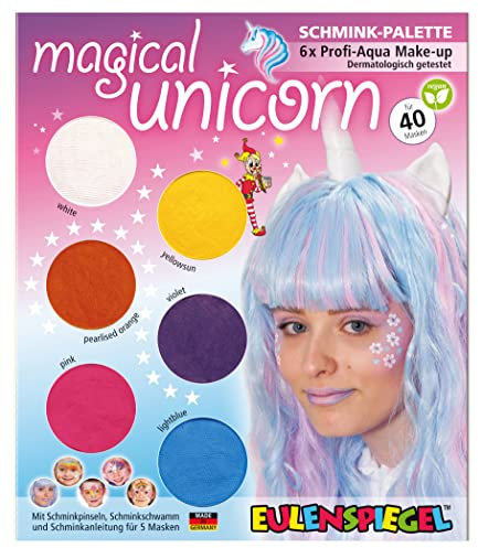Eulenspiegel 207000 - Schmink-Palette Magical Unicorn, Anleitung für 5 Einhorn Masken, Kinderschminke, Faschingsschminke