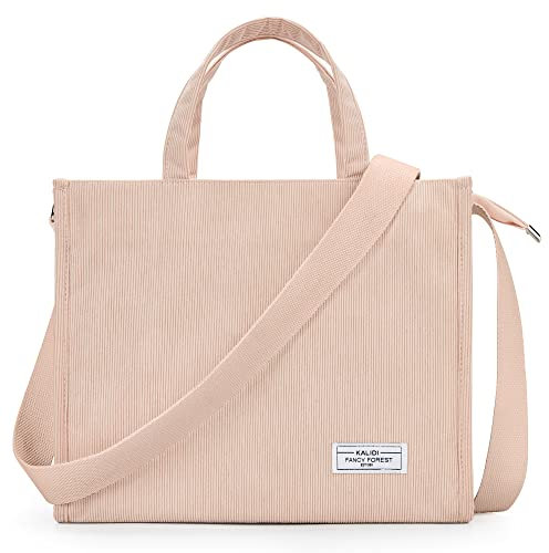 KALIDI Cord Tasche Umhängetasche Damen mit Reißverschluss, Handtasche Schultertasche Shopper für Schule Arbeit Alltag Lässige