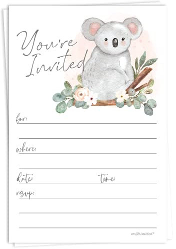Koala-Einladungen mit Umschlägen, 20 Stück, niedliche Koala-Einladungen für Babyparty oder Geburtstag