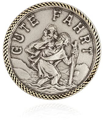 NKlaus 3D Autoplakette Gute Fahrt 3cm Schutzpatron Christophorus gelb Rand diamantiert 11422