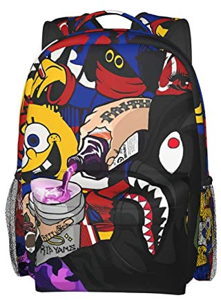 Vkaxopt Rucksack mit Haifischzähnen, Camouflage, Reise-Laptop-Tagesrucksack, große Kapazität, Büchertasche, modisch, langlebig, Supergraffiti, Tagesrucksäcke
