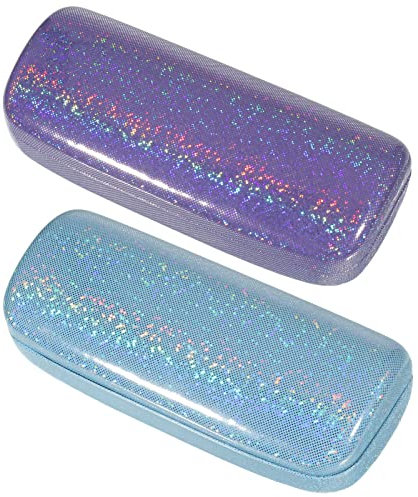 Heyu-Lotus Hard Shell Eyeglasses Case, 2 Pcs Glitter PU Leather Glasses Case Bling Protective Sunglasses Case for Women Men Girl